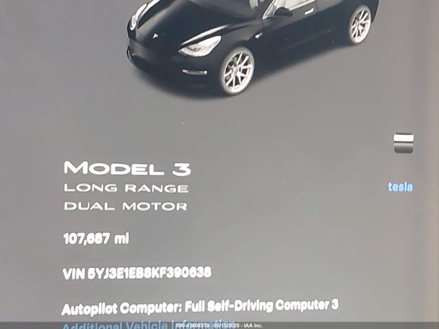 5YJ3E1EB8KF390638 Tesla MODEL 3