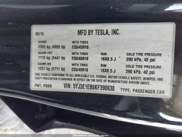 2019 TESLA MODEL 3 5YJ3E1EB8KF390638 Photo 8