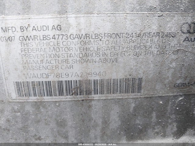 2007 AUDI A4 WAUDF78E97A219940 Photo 8