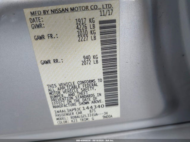 1N4AL3AP9JC144340 Nissan Altima