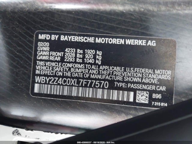 WBY2Z4C0XL7F77570 BMW I8