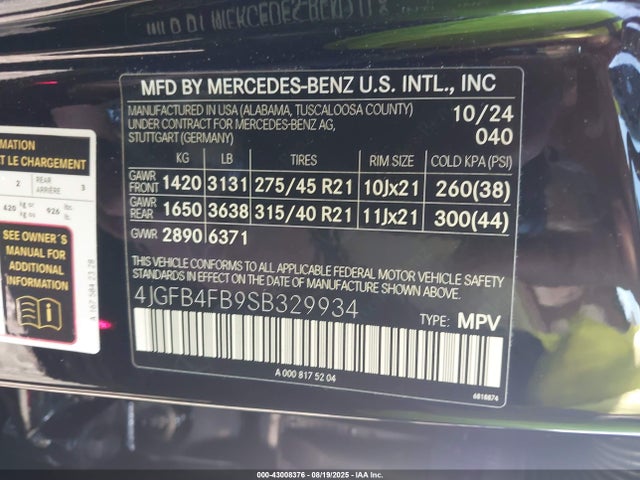Mercedes-Benz m254 2025 4JGFB4FB9SB329934 Image 9