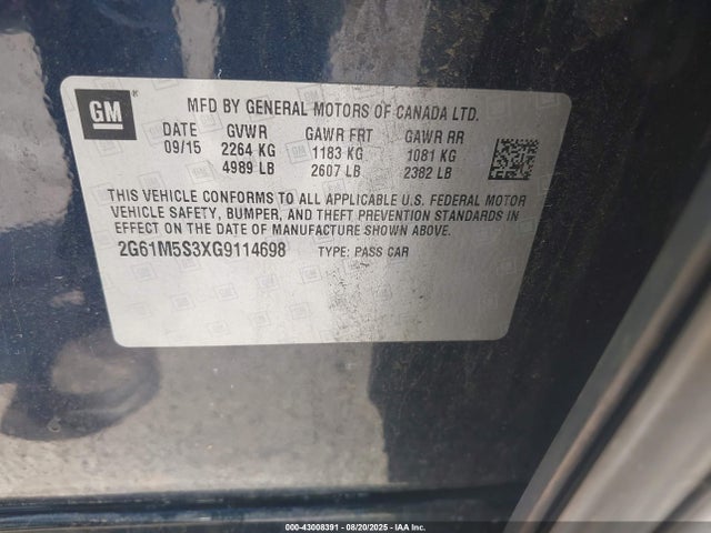 2G61M5S3XG9114698 Cadillac lfx - sidi, vvt, e85 max, alum gm