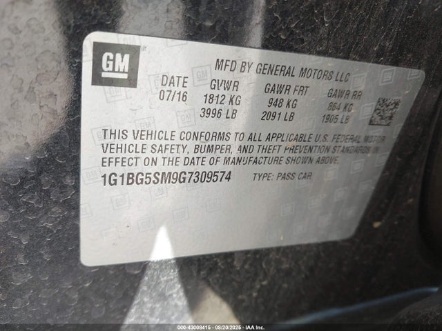 1G1BG5SM9G7309574 Chevrolet Cruze Premier Auto