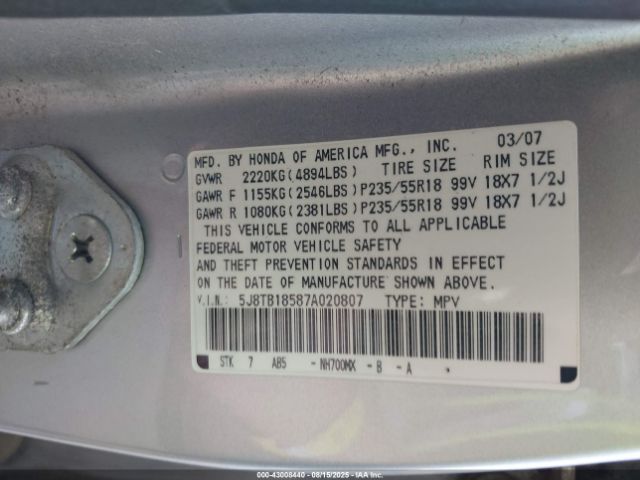 2007 ACURA RDX 5J8TB18587A020807 Photo 8