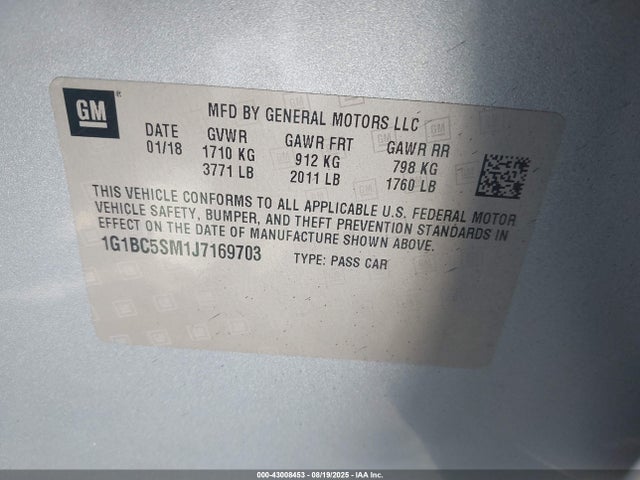 1G1BC5SM1J7169703 Chevrolet le2 -di: direct injection, vvt: variable valve timing, gen, alum