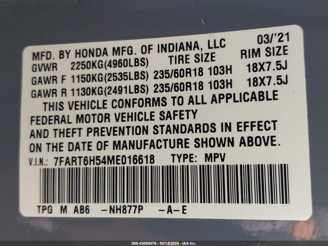 7FART6H54ME016618 Honda lfb2
