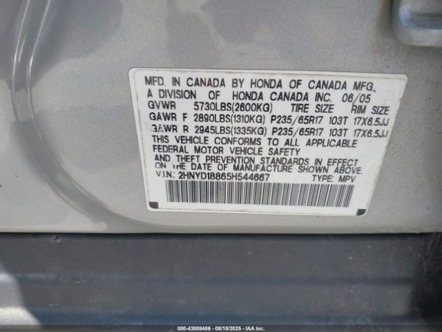 2005 ACURA MDX 2HNYD18865H544667 Photo 8