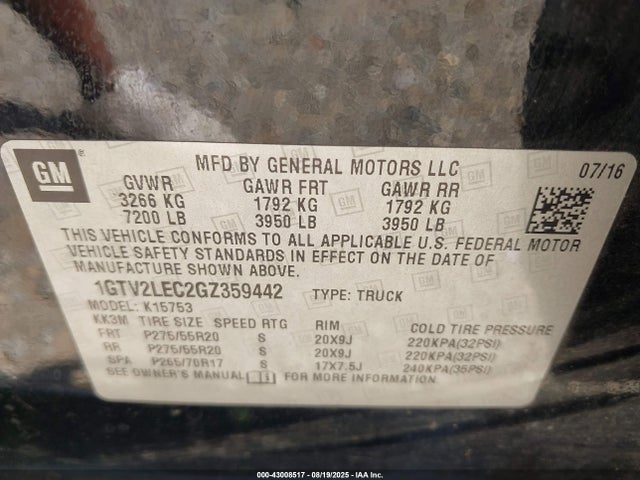 1GTV2LEC2GZ359442 GMC l83 - sidi, vvt, afm, e85 max, aluminum