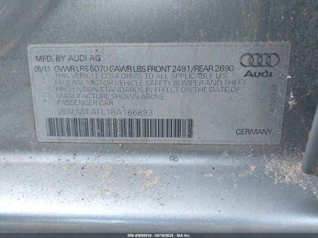 2011 AUDI A4 WAUWFAFL1BA166893 Photo 8