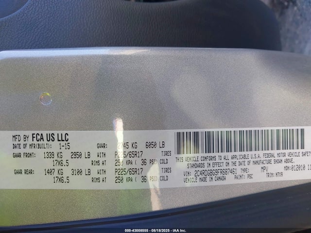 Продажа на аукционе авто 2015 Dodge Grand Caravan Se Plus, vin: 2C4RDGBG9FR687461, номер лота: 43008555