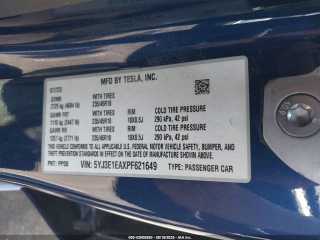 2023 TESLA MODEL 3 5YJ3E1EAXPF621649 Photo 8