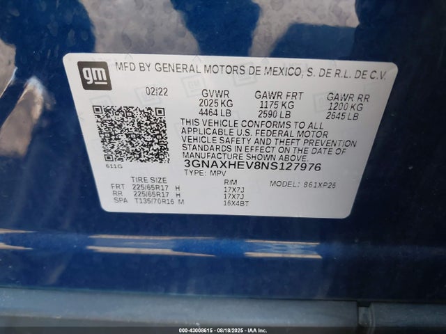 3GNAXHEV8NS127976 Chevrolet lyx