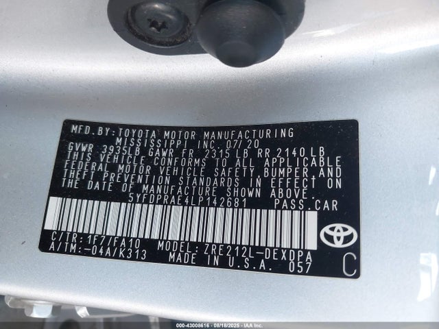 Toyota 2zr-fae 2020 5YFDPRAE4LP142681 Image 9