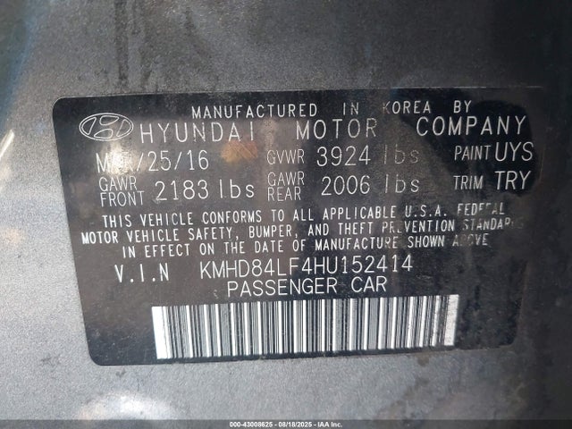 KMHD84LF4HU152414 Hyundai Elantra