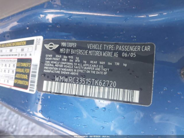 2005 MINI COOPER WMWRC33515TK62720 Photo 8
