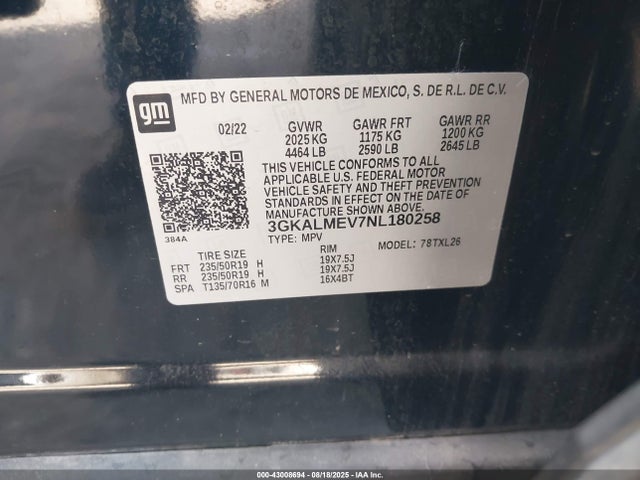 3GKALMEV7NL180258 GMC lyx