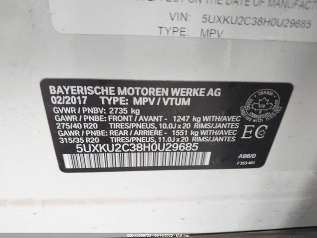 Auction sale of the 2017 Bmw X6, vin: 5UXKU2C38H0U29685, lot number: 43008723