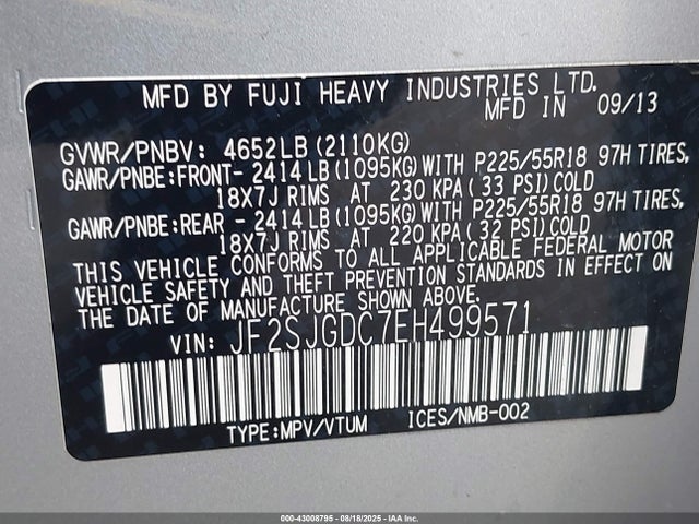 Subaru 2.5turbo u4 2014 JF2SJGDC7EH499571 Image 9