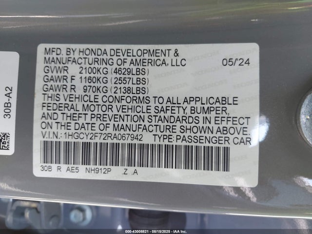 1HGCY2F72RA067942 Honda lfc5