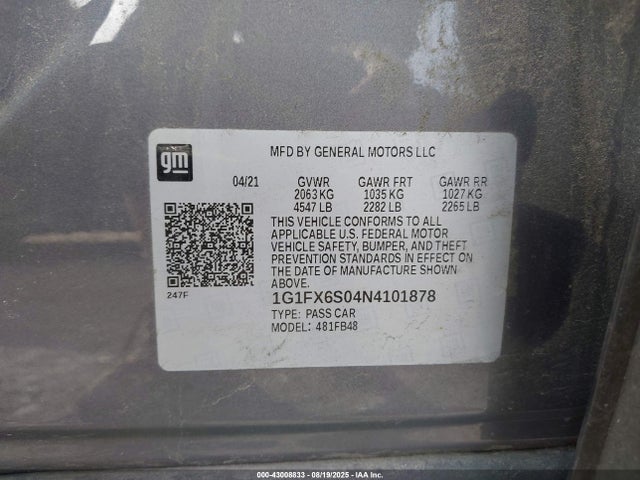 1G1FX6S04N4101878 Chevrolet 2022