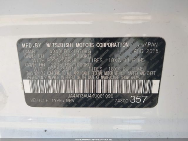 2019 MITSUBISHI OUTLANDER SPORT JA4AR3AU4KU001090 Photo 8