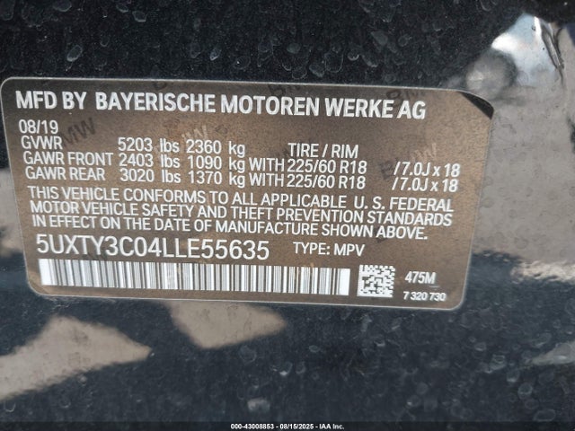 5UXTY3C04LLE55635 BMW X3