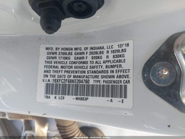 Honda k20c2 2019 19XFC2F68KE204760 Image 9
