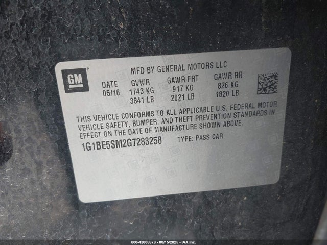1G1BE5SM2G7283258 Chevrolet le2 - di: direct injection, alum, vvt, gen i, gmna