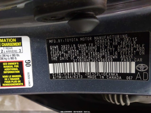 2T1BURHE3GC496669 Toyota 2zr-fe