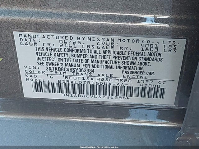 3N1AB8CV6SY363984 Nissan 2025