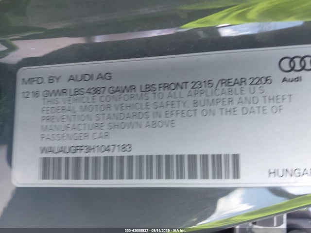 2017 AUDI A3 WAUAUGFF3H1047183 Photo 8