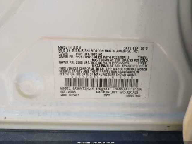 2014 MITSUBISHI OUTLANDER SPORT 4A4AP4AU1EE010516 Photo 8