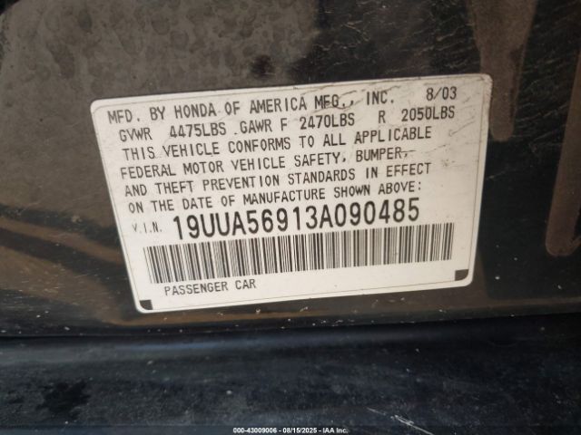 2003 ACURA TL 19UUA56913A090485 Photo 8