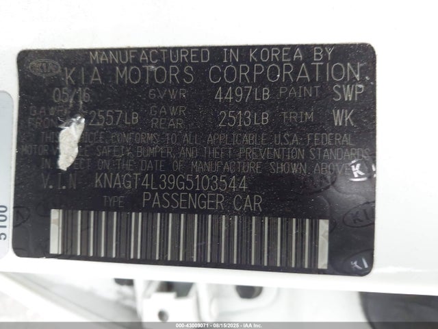 KNAGT4L39G5103544 KIA gdi theta ii