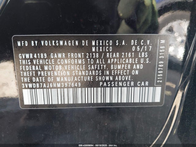 Volkswagen 1.4 tsi 2017 3VWDB7AJ6HM397649 Image 9