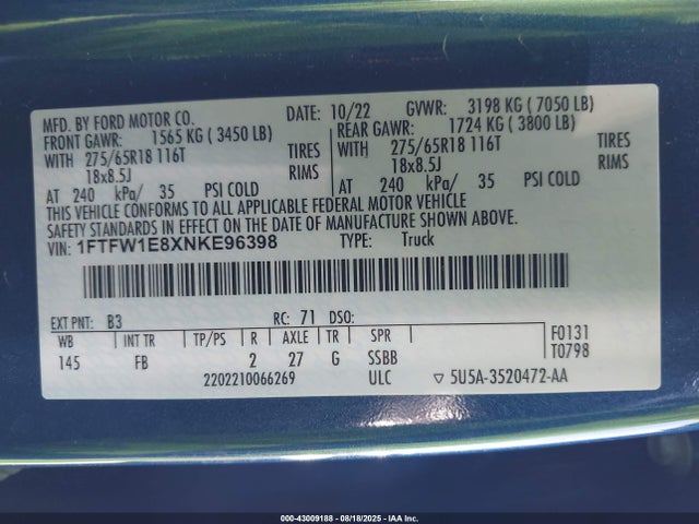 1FTFW1E8XNKE96398 Ford gtdi