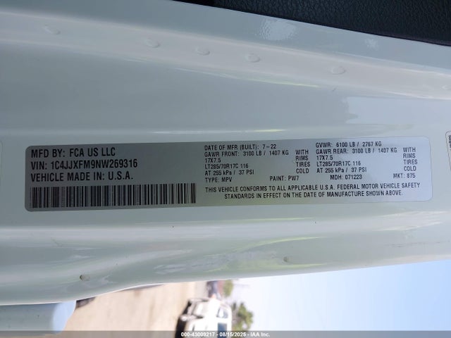 1C4JJXFM9NW269316 Jeep 2022