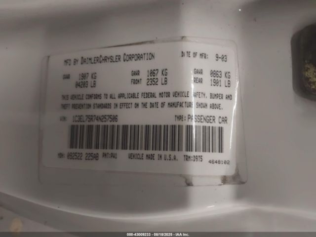 2004 CHRYSLER SEBRING 1C3EL75R74N257506 Photo 8