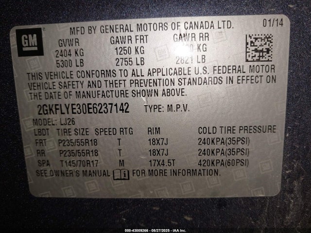 GMC lfx - vvt, e85 max, aluminum 2014 2GKFLYE30E6237142 Image 9