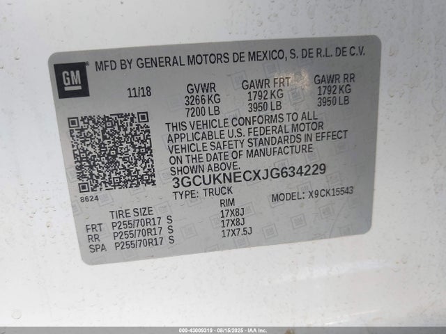3GCUKNECXJG634229 Chevrolet l83 - sidi: spark ignited direct injection, vvt: variable valve timing, afm, e85 max, alum