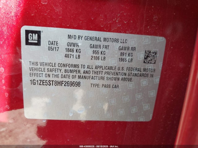 1G1ZE5ST8HF269698 Chevrolet lfv - di: direct injection, vvt: variable valve timing, gen 1