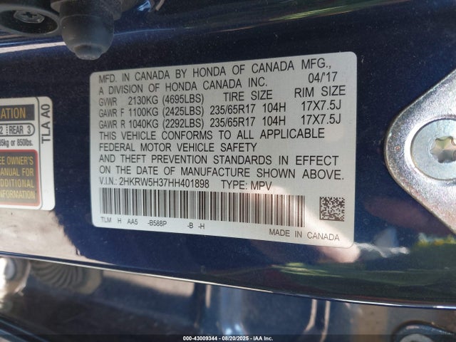 2HKRW5H37HH401898 Honda k24w9/k24v9