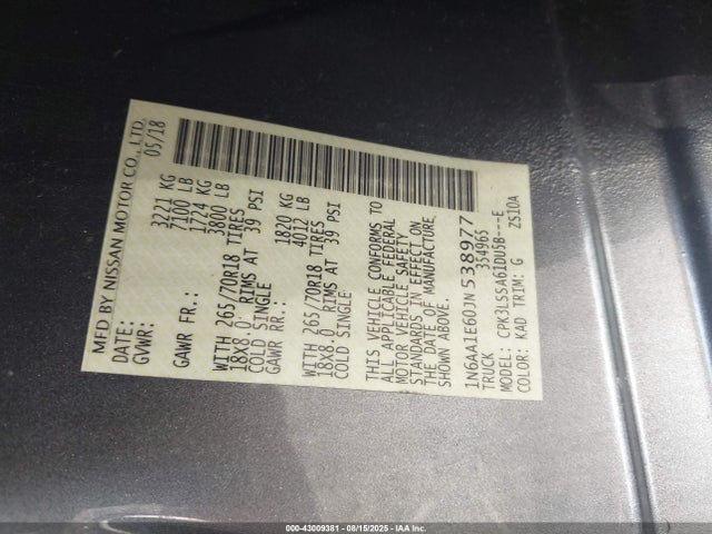 Nissan 2018 2018 1N6AA1E60JN538977 Image 9