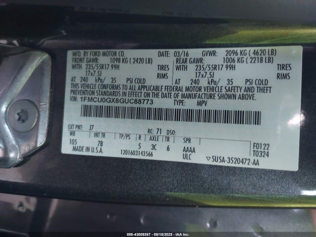 1FMCU0GX8GUC88773 Ford Escape