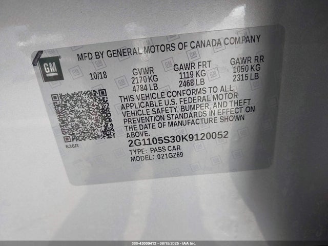 2G1105S30K9120052 Chevrolet lfx - spark ignited direct injection, vvt, e85 max, alum