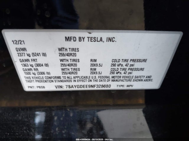2022 TESLA MODEL Y 7SAYGDEE9NF328880 Photo 8