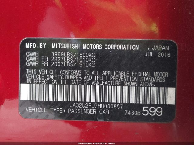 2017 MITSUBISHI LANCER JA32U2FU7HU000857 Photo 8