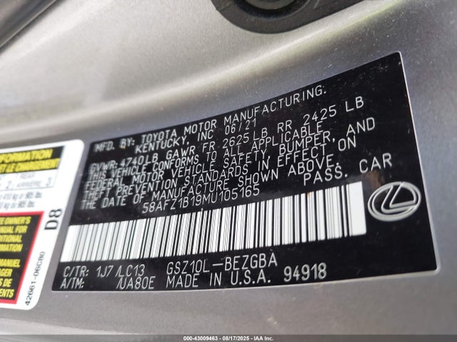 58AFZ1B19MU105165 Lexus 2gr-fks