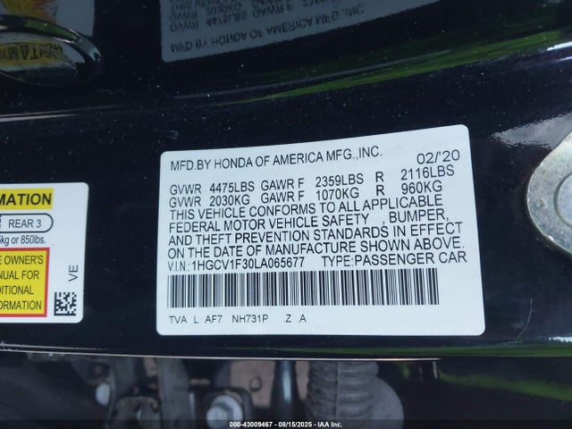 1HGCV1F30LA065677 Honda l15be